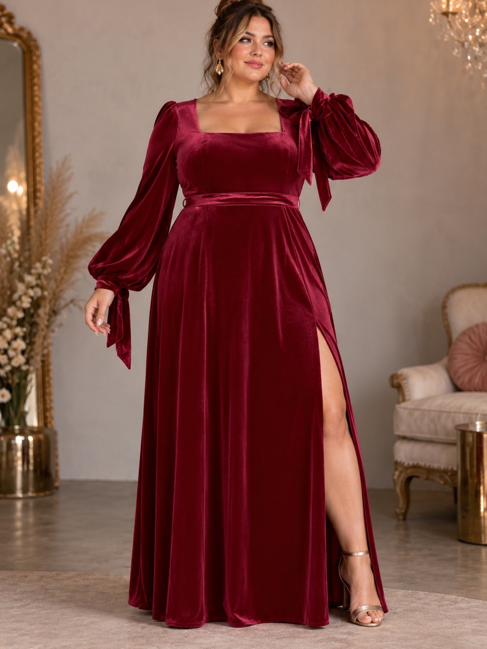 NWT Azazie A-Line Square Neck Long Sleeve Floor-Length Bridesmaid Dresses 22